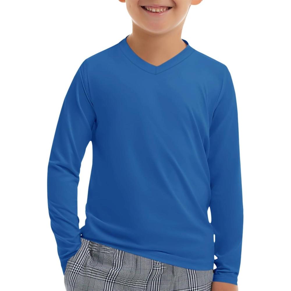image:imageHaloumoning Boys Long Sleeve Shirts Dry Fit Athletic T Shirts for Teens Kids VNeck Comfy Tops Tees 514 YearsRoyal Blue