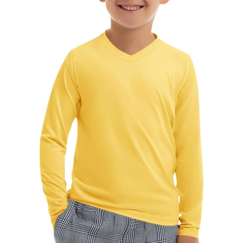 image:imageHaloumoning Boys Long Sleeve Shirts Dry Fit Athletic T Shirts for Teens Kids VNeck Comfy Tops Tees 514 YearsYellow