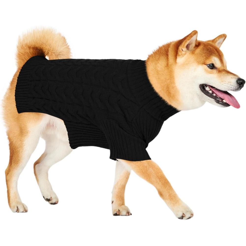 image:imageHaloumoning Classic Knit Pullover Dog Sweater TurtleNeck Dog Christmas Sweater Warm Soft Sweaters for Girl Boy for Small Medium Large DogsBlack