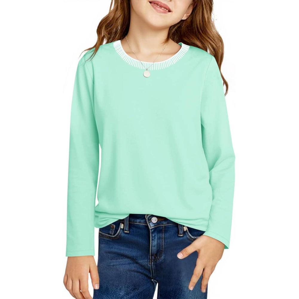 image:imageHaloumoning Girls Long Sleeve Shirts Kids Crewneck TShirts Tops Cute Fall Blouse Tees 514 YearsMint Green