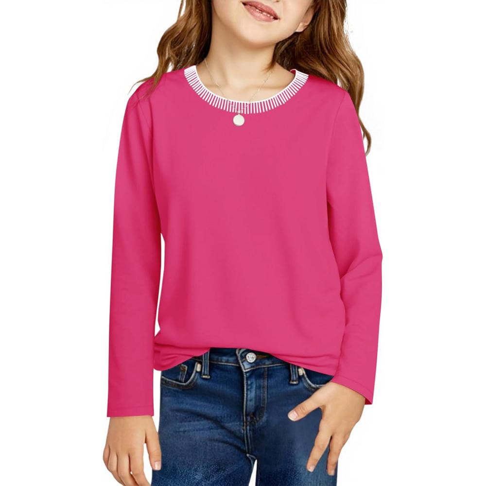 image:imageHaloumoning Girls Long Sleeve Shirts Kids Crewneck TShirts Tops Cute Fall Blouse Tees 514 YearsRose Red