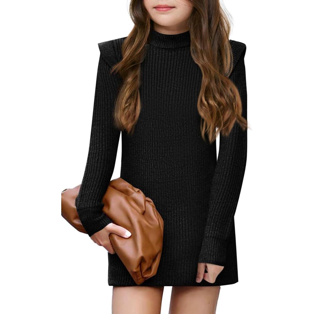 image:imageHaloumoning Girls Long Sleeve Sweater Dress Kids Casual Crewneck Knitted Pullover Jumpers 514 YearsBlack