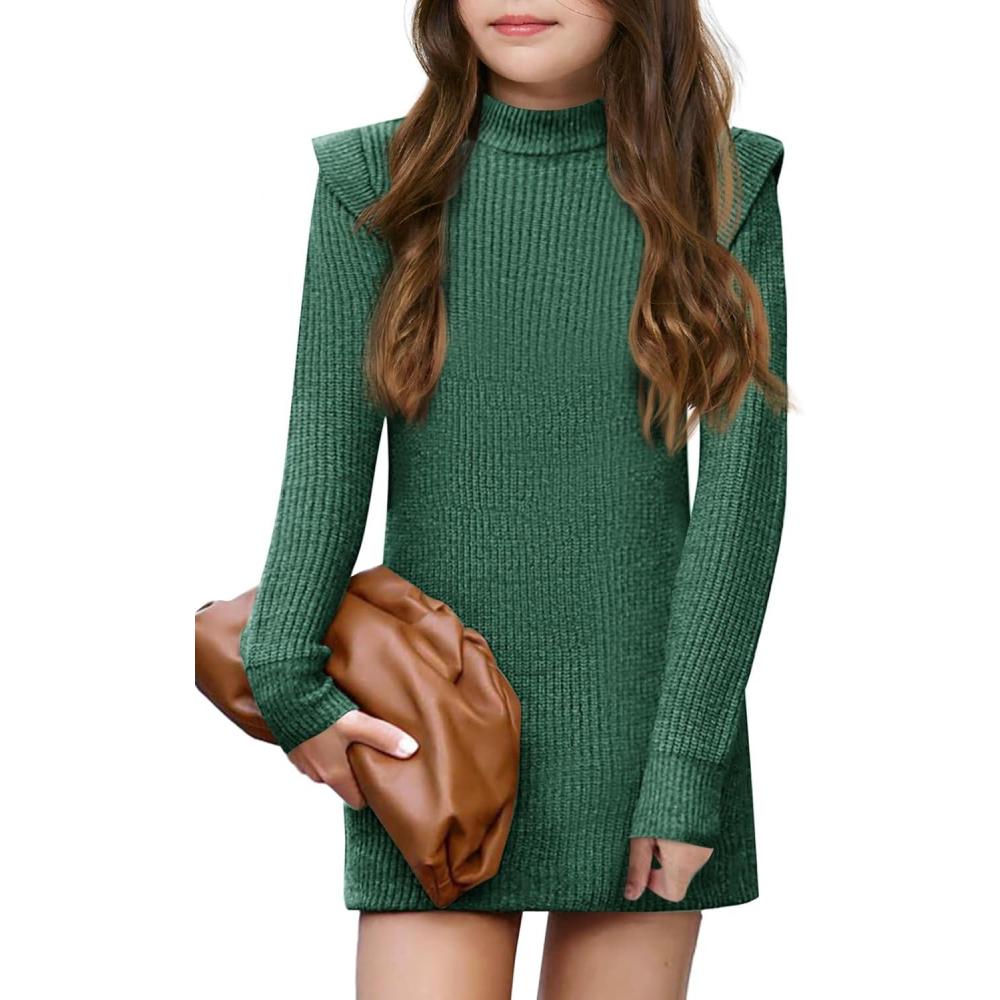 image:imageHaloumoning Girls Long Sleeve Sweater Dress Kids Casual Crewneck Knitted Pullover Jumpers 514 YearsGreen