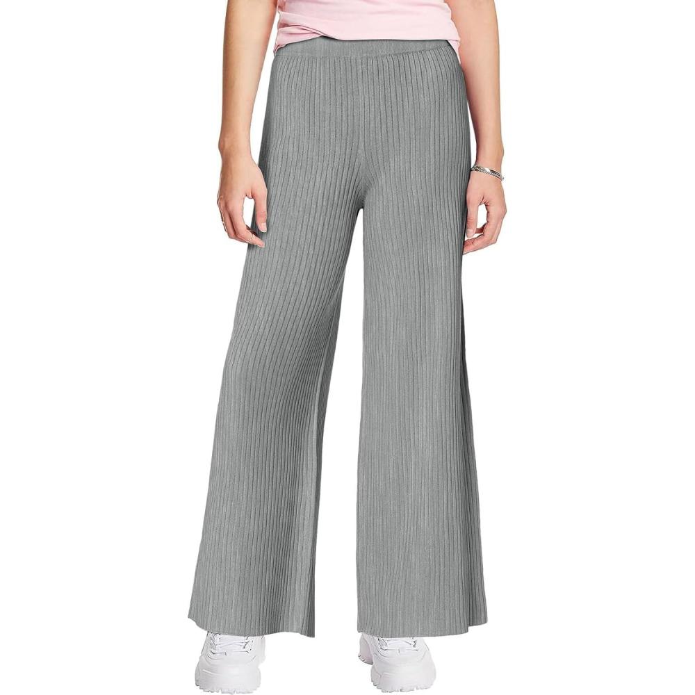 image:imageHaloumoning Girls Solid Rib Knit Wide Leg Pants Elastic Waist Flowy Casual Sweater Pants 514 YearsGray