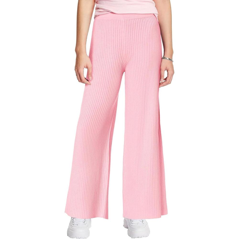 image:imageHaloumoning Girls Solid Rib Knit Wide Leg Pants Elastic Waist Flowy Casual Sweater Pants 514 YearsPink