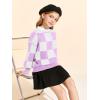 Girls Sweaters Kids Fashion Plaid Mock Neck Pullover Sweater Tops 5-14 Years(Purple)