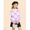 Girls Sweaters Kids Fashion Plaid Mock Neck Pullover Sweater Tops 5-14 Years(Purple)