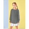 Girls Thumb Holes Long Sleeve Shirts Kids Crewneck Hem Loose Tunic Tops 5-14 Years(Gray)