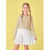 Girls Thumb Holes Long Sleeve Shirts Kids Crewneck Hem Loose Tunic Tops 5-14 Years(Khaki)