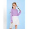 Girls Thumb Holes Long Sleeve Shirts Kids Crewneck Hem Loose Tunic Tops 5-14 Years(Purple)