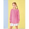 Girls Thumb Holes Long Sleeve Shirts Kids Crewneck Hem Loose Tunic Tops 5-14 Years(Rose Red)
