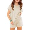 Haloumoning Girls 2 Piece Outfits Short Sleeve T Shirt and Drawstring Shorts Summer Clothing Sets(Beige)