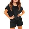 Haloumoning Girls 2 Piece Outfits Short Sleeve T Shirt and Drawstring Shorts Summer Clothing Sets(Black)