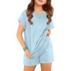 Haloumoning Girls 2 Piece Outfits Short Sleeve T Shirt and Drawstring Shorts Summer Clothing Sets(Blue)