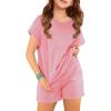 Haloumoning Girls 2 Piece Outfits Short Sleeve T Shirt and Drawstring Shorts Summer Clothing Sets(Pink)