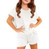 Haloumoning Girls 2 Piece Outfits Short Sleeve T Shirt and Drawstring Shorts Summer Clothing Sets(White)