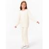 Haloumoning Girls 2 Piece Outfits Sweater Knit Pullover Tops and Pants Lounge Set Kids Winter Clothing Sets 4-14 Years(Beige)