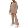 Haloumoning Girls 2 Pieces Outfits Ribbed Knit Hoodies Flare Pants Sweatshirts and Sweatpants Kids Tracksuits 4-14 Years(Brown)