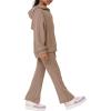 Haloumoning Girls 2 Pieces Outfits Ribbed Knit Hoodies Flare Pants Sweatshirts and Sweatpants Kids Tracksuits 4-14 Years(Brown)