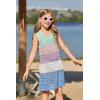 Haloumoning Girls Color Block Crochet Knit Swim Cover up Kids Summer Sleeveless Beach Dress 5-14 Years(Light Green)