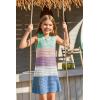 Haloumoning Girls Color Block Crochet Knit Swim Cover up Kids Summer Sleeveless Beach Dress 5-14 Years(Light Green)