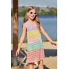 Haloumoning Girls Color Block Crochet Knit Swim Cover up Kids Summer Sleeveless Beach Dress 5-14 Years(Purple)