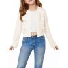 Haloumoning Girls Cropped Cardigan Sweater Kids Cute Bow Long Sleeve Knitted Sweaters Tops 5-14 Years(Off-white)