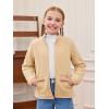 Haloumoning Girls Fleece Jacket Kids Zip Up Stand Collar Coat Fall Winter Outerwear with Pockets 5-14 Years(Khaki)