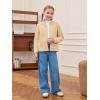 Haloumoning Girls Fleece Jacket Kids Zip Up Stand Collar Coat Fall Winter Outerwear with Pockets 5-14 Years(Khaki)