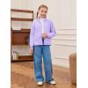 Haloumoning Girls Fleece Jacket Kids Zip Up Stand Collar Coat Fall Winter Outerwear with Pockets 5-14 Years(Light Purple)