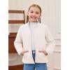 Haloumoning Girls Fleece Jacket Kids Zip Up Stand Collar Coat Fall Winter Outerwear with Pockets 5-14 Years(White)