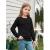 Haloumoning Girls Long Sleeve Shirts Kids Crewneck Soft Tunic Tops Basic Casual T-Shirts 5-14 Years with Pocket(Black)