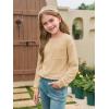 Haloumoning Girls Long Sleeve Shirts Kids Crewneck Soft Tunic Tops Basic Casual T-Shirts 5-14 Years with Pocket(Light Khaki)
