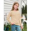 Haloumoning Girls Long Sleeve Shirts Kids Crewneck Soft Tunic Tops Basic Casual T-Shirts 5-14 Years with Pocket(Light Khaki)