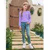Haloumoning Girls Long Sleeve Shirts Kids Crewneck Soft Tunic Tops Basic Casual T-Shirts 5-14 Years with Pocket(Light Purple)