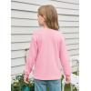 Haloumoning Girls Long Sleeve Shirts Kids Crewneck Soft Tunic Tops Basic Casual T-Shirts 5-14 Years with Pocket(Pink)