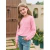 Haloumoning Girls Long Sleeve Shirts Kids Crewneck Soft Tunic Tops Basic Casual T-Shirts 5-14 Years with Pocket(Pink)