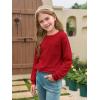 Haloumoning Girls Long Sleeve Shirts Kids Crewneck Soft Tunic Tops Basic Casual T-Shirts 5-14 Years with Pocket(Red)