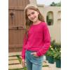 Haloumoning Girls Long Sleeve Shirts Kids Crewneck Soft Tunic Tops Basic Casual T-Shirts 5-14 Years with Pocket(Rose Red)