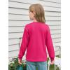 Haloumoning Girls Long Sleeve Shirts Kids Crewneck Soft Tunic Tops Basic Casual T-Shirts 5-14 Years with Pocket(Rose Red)