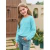 Haloumoning Girls Long Sleeve Shirts Kids Crewneck Soft Tunic Tops Basic Casual T-Shirts 5-14 Years with Pocket(Sky Blue)