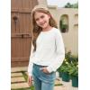 Haloumoning Girls Long Sleeve Shirts Kids Crewneck Soft Tunic Tops Basic Casual T-Shirts 5-14 Years with Pocket(White)