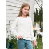 Haloumoning Girls Long Sleeve Shirts Kids Crewneck Soft Tunic Tops Basic Casual T-Shirts 5-14 Years with Pocket(White)