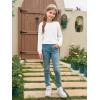 Haloumoning Girls Long Sleeve Shirts Kids Crewneck Soft Tunic Tops Basic Casual T-Shirts 5-14 Years with Pocket(White)