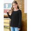 Haloumoning Girls Long Sleeve Shirts Kids Crewneck T-Shirts Tops Cute Fall Blouse Tees 5-14 Years(Black)