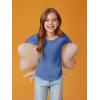 Haloumoning Girls Puff Long Sleeve Shirts Kids Casual Crewneck Soft Tunic Tops Blouse 5-14 Years(Navy Blue)