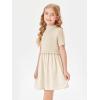 Haloumoning Girls Short Sleeve Mock Neck Dress Summer Casual Dresses A-Line Swing Elegant Sundress(Apricot)