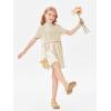Haloumoning Girls Short Sleeve Mock Neck Dress Summer Casual Dresses A-Line Swing Elegant Sundress(Apricot)