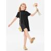 Haloumoning Girls Short Sleeve Mock Neck Dress Summer Casual Dresses A-Line Swing Elegant Sundress(Black)