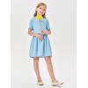 Haloumoning Girls Short Sleeve Mock Neck Dress Summer Casual Dresses A-Line Swing Elegant Sundress(Blue)
